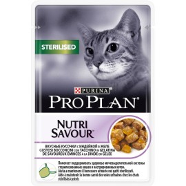 Pro Plan Nutri Savour для стерилизованных кошек и котов, вкусные кусочки с индейкой 0, 085 кг