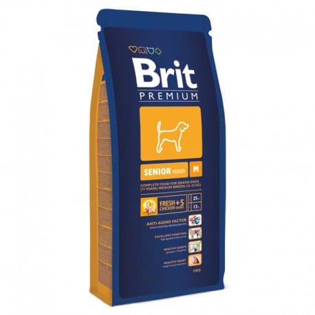Брит 15кг Brit Premium Senior M для пожилых собак средних пород, 