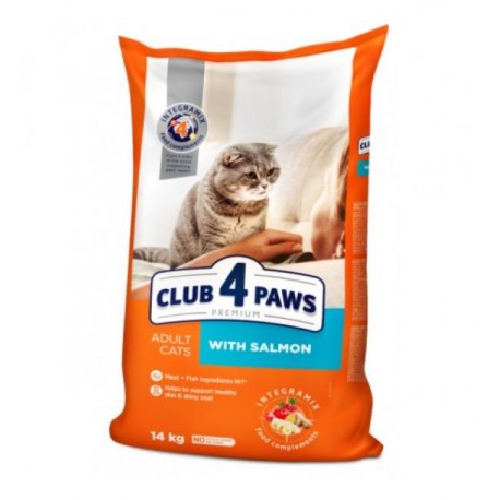 Сухой корм Club 4 Paws Премиум для взрослых кошек, с лососем (14 кг)