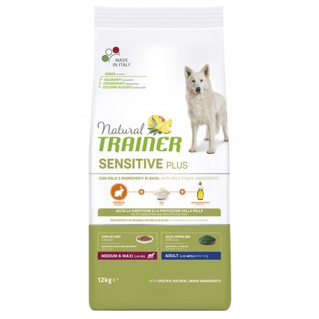 Сухой корм Trainer Natural для собак с чувствительным пищеварением крупных и средних пород старше 12 мес, кролик (12 кг)