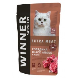 Корм влажный Winner Extra Meat для стерилизов-х кошек, "Говядина Black Angus в желе", 80г