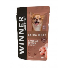 Корм Winner Extra Meat для мелких пород собак, влажный, с куриной грудкой в соусе, 85г