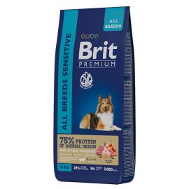 Брит 15кг Brit Premium Lamb & Rice Sensitive Гипоаллергенный корм для всех пород