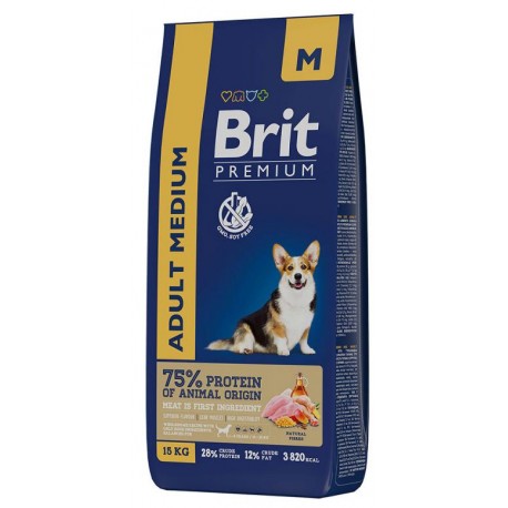 Брит 15кг Brit Premium Adult M для взрослых собак средних пород, 