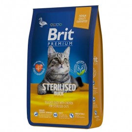 Корм Brit Premium для взрослых стерилизованных кошек, утка и курица, 8 кг