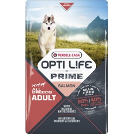 Сухой беззерновой корм Opti Life Prime Adult Salmon, для собак с чувствительной кожей с лососем (12,5 кг)