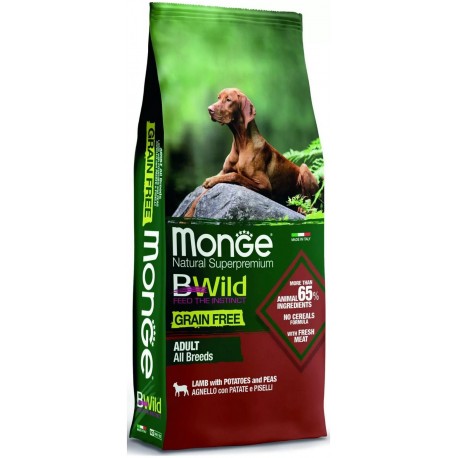 Сухой беззерновой корм Monge BWILD ADULT LAMB для взрослых собак всех пород с ягненком (15 кг)