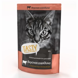 Пресервы для кошек Tasty консервированный корм с говядиной в желе (0,085 кг)