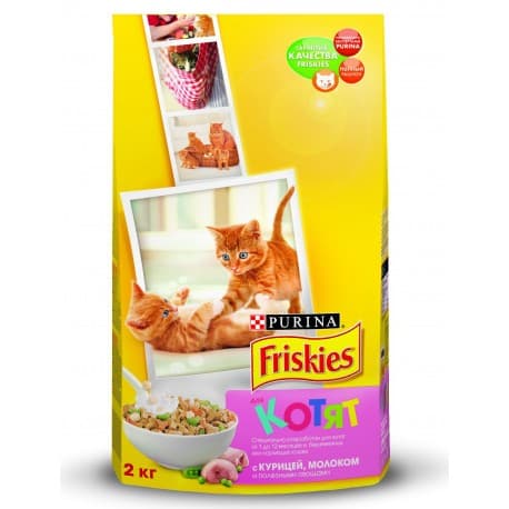 Friskies Корм сухой полнорационный для котят с курицей молоком и полезными овощами (2 кг.)