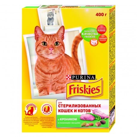 Friskies Корм сухой полнорационный для стерилизованных кошек и котов, с кроликом и полезными овощами (0,4 кг.)