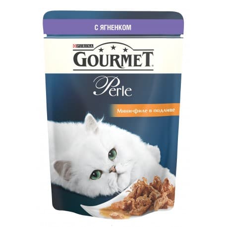 GOURMET PERLE корм консервы полнорационные с ягненком в подливке для взрослых кошек (0,085 кг.)