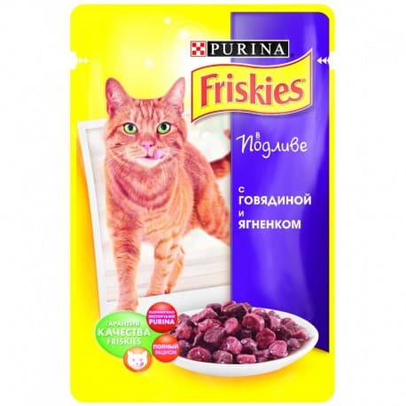 FRISKIES консервы для взрослых кошек с ягненком в подливе 0,085 кг