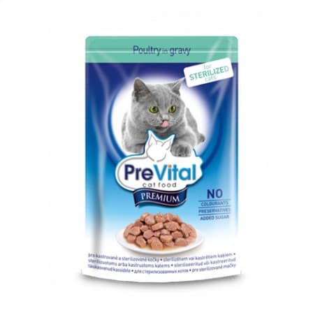 PreVital Премиум консервы для кошек, в соусе для стерилизованных кошек с птицей, 100 гр