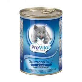 PreVital Chunks Cat salmon, trout in gravy (Лосось, кревеки в соусе), 415 гр
