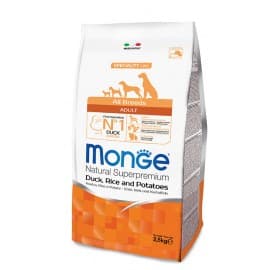 Сухой корм Monge Dog Monoprotein 25/16 для взрослых собак всех пород, с уткой, рисом и картофелем (2,5 кг)